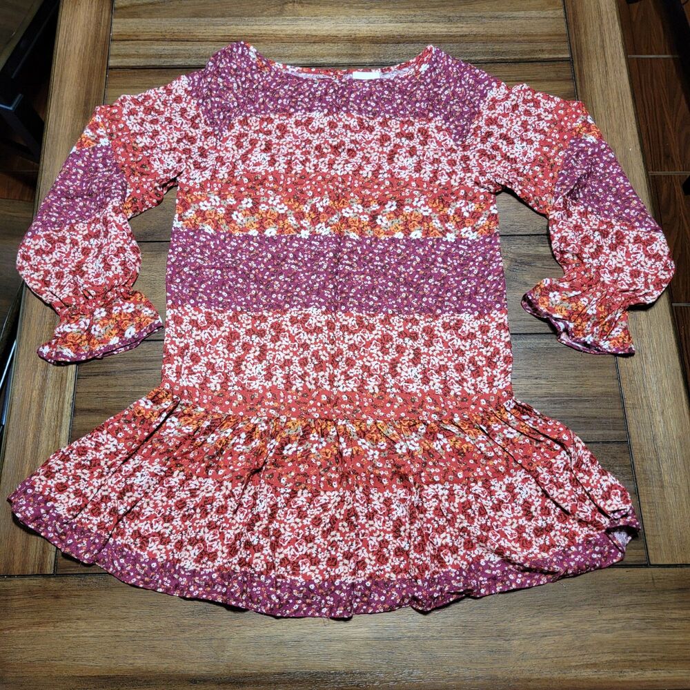 Skylar+Madison Blouse Maroon w/Flowers Long Sleeve - Size Small